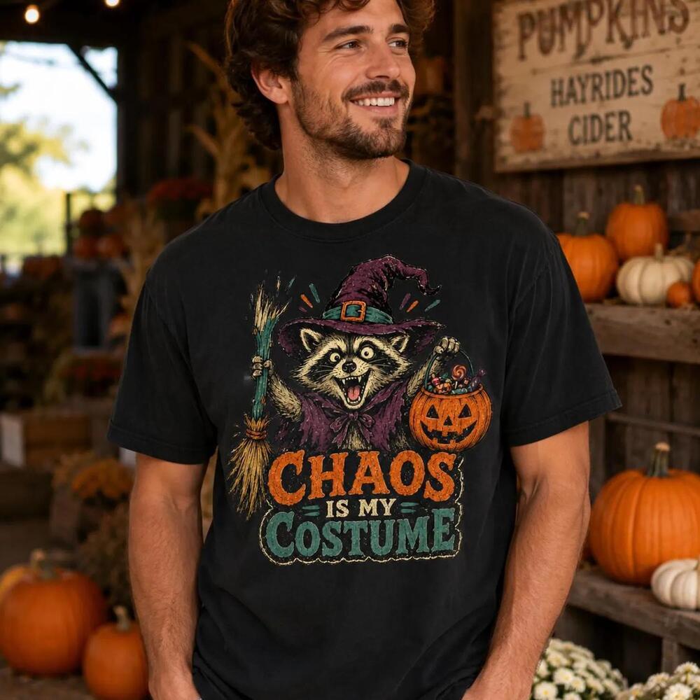 Raccoon Witch Halloween Shirt, Funny Chaos Tee, S